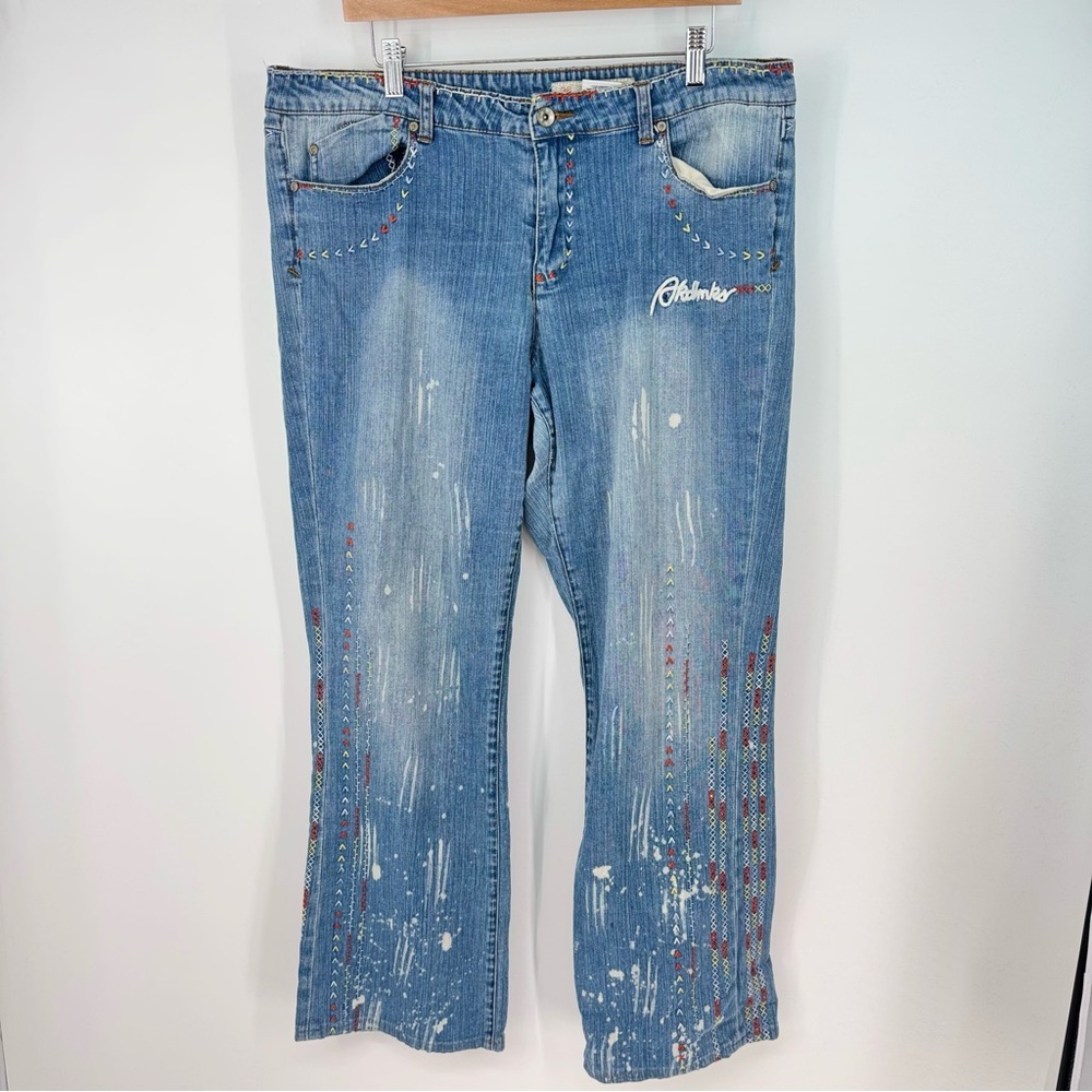 Akademiks Y2K Funky Embroidered Straight Leg Hip Hop Bleach Stain Jeans